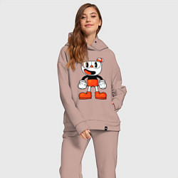 Женский костюм оверсайз Cuphead красная чашечка, цвет: пыльно-розовый — фото 2