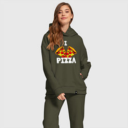 Женский костюм оверсайз Я люблю пиццу 2 слайса, цвет: хаки — фото 2