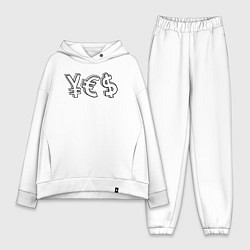 Женский костюм оверсайз YES юань, евро, доллар, цвет: белый