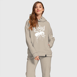Женский костюм оверсайз Draw white logo - Ant, цвет: миндальный — фото 2