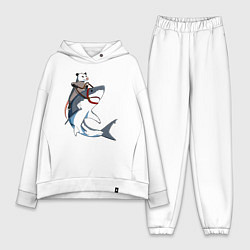 Женский костюм оверсайз Опоссум верхом на акуле, цвет: белый
