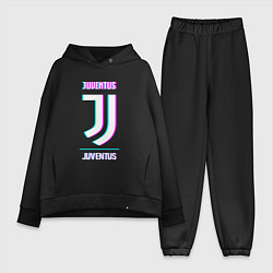 Женский костюм оверсайз Juventus FC в стиле Glitch, цвет: черный