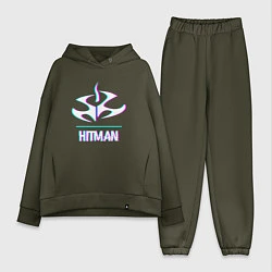 Женский костюм оверсайз Hitman в стиле glitch и баги графики, цвет: хаки