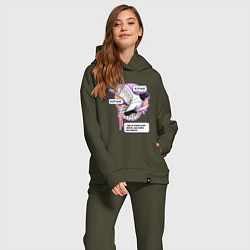 Женский костюм оверсайз Голубь бунтарь, цвет: хаки — фото 2