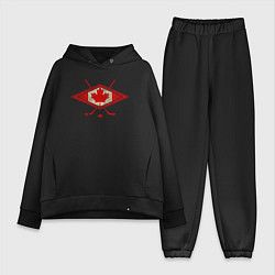 Женский костюм оверсайз Флаг Канады хоккей, цвет: черный