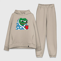 Женский костюм оверсайз Frog Pepe мем, цвет: миндальный