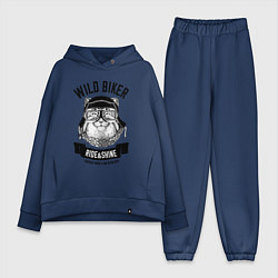 Женский костюм оверсайз Дикий байкер манул, цвет: тёмно-синий