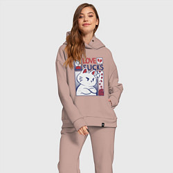 Женский костюм оверсайз Cat love sucks, цвет: пыльно-розовый — фото 2