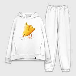Женский костюм оверсайз Желтая птичка клюет зерна, цвет: белый