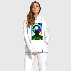Женский костюм оверсайз Портрет пришельца - нейросеть - неоновое свечение, цвет: белый — фото 2