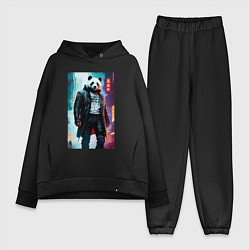 Женский костюм оверсайз Cool panda - cyberpunk, цвет: черный