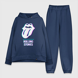 Женский костюм оверсайз Rolling Stones glitch rock, цвет: тёмно-синий