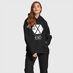 Женский костюм оверсайз EXO лого, цвет: черный — фото 2
