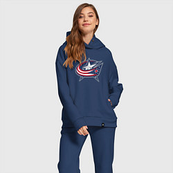 Женский костюм оверсайз Columbus blue jackets - hockey team - emblem, цвет: тёмно-синий — фото 2