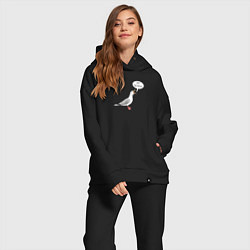 Женский костюм оверсайз Чайка с прикольной надписью, цвет: черный — фото 2