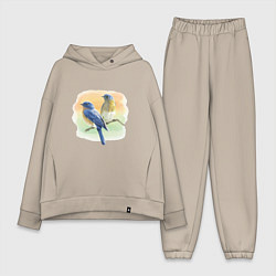 Женский костюм оверсайз Птицы живут везде, цвет: миндальный