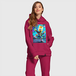 Женский костюм оверсайз Скейтбордист Барт Симпсон на фоне граффити, цвет: маджента — фото 2