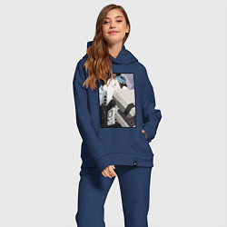 Женский костюм оверсайз Кот в ретро консолях, цвет: тёмно-синий — фото 2