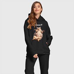 Женский костюм оверсайз Я объелся - кот бочка, цвет: черный — фото 2