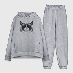 Женский костюм оверсайз Grumpy cat мем, цвет: меланж