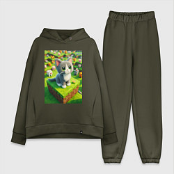 Женский костюм оверсайз Funny kitten - Minecraft ai art, цвет: хаки