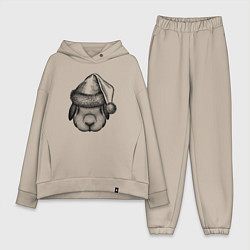 Женский костюм оверсайз Заяц в новогоднем колпаке, цвет: миндальный