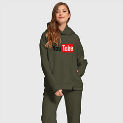 Женский костюм оверсайз You tube logo, цвет: хаки — фото 2