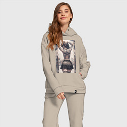 Женский костюм оверсайз Татуированная спина девушки, цвет: миндальный — фото 2