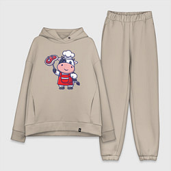 Женский костюм оверсайз Коровка повар, цвет: миндальный