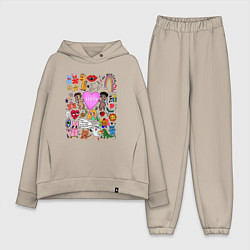 Женский костюм оверсайз Y2K hope heart - cartoon pop art childrens drawing, цвет: миндальный