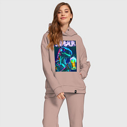 Женский костюм оверсайз Neon cyber beersaur - neon glow fantasy, цвет: пыльно-розовый — фото 2