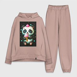 Женский костюм оверсайз Панда с мороженым, цвет: пыльно-розовый
