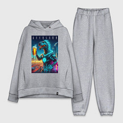 Женский костюм оверсайз Дино с кружкой пива в Мегаполисе - нейроарт, цвет: меланж