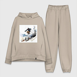 Женский костюм оверсайз Лыжник на склоне, цвет: миндальный