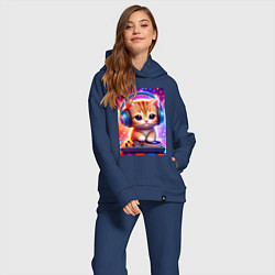 Женский костюм оверсайз Cutie kitten DJ - neon glow, цвет: тёмно-синий — фото 2