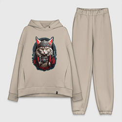 Женский костюм оверсайз Кот викинг, цвет: миндальный