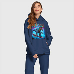 Женский костюм оверсайз Dude tyrannosaur on a skateboard - ai art, цвет: тёмно-синий — фото 2