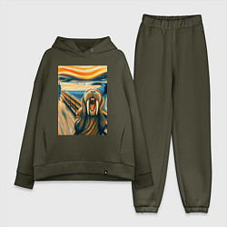 Женский костюм оверсайз Морж кричит на картине Эдварда Мунка - мем искусст, цвет: хаки