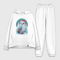 Женский костюм оверсайз Полярная сова на фоне зимнего леса, цвет: белый