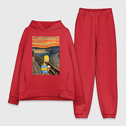 Женский костюм оверсайз Кричащий Гомер Симпсон с пивом в стиле картины Эдв, цвет: красный