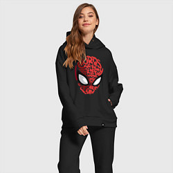 Женский костюм оверсайз Spider-Man text, цвет: черный — фото 2