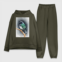 Женский костюм оверсайз Птичка на ветке, цвет: хаки