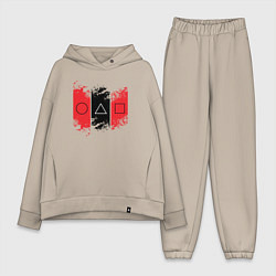 Женский костюм оверсайз Squid game logos, цвет: миндальный