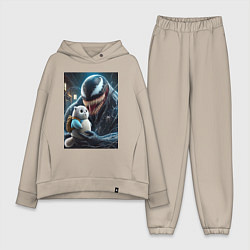 Женский костюм оверсайз Venom and funny kitten with backpack, цвет: миндальный