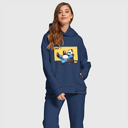 Женский костюм оверсайз Panda with a beer mug, цвет: тёмно-синий — фото 2