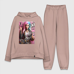 Женский костюм оверсайз Barbie - punk guitarist ai art, цвет: пыльно-розовый