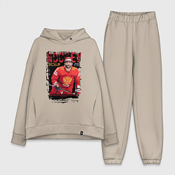 Женский костюм оверсайз Александр Овечкин в красной форме, цвет: миндальный