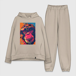 Женский костюм оверсайз Обезьяна в очках big pop art, цвет: миндальный