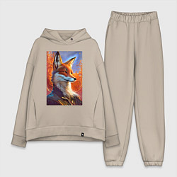 Женский костюм оверсайз Fox fashionista - ai art fantasy, цвет: миндальный