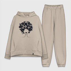 Женский костюм оверсайз Цветочная девушка, цвет: миндальный